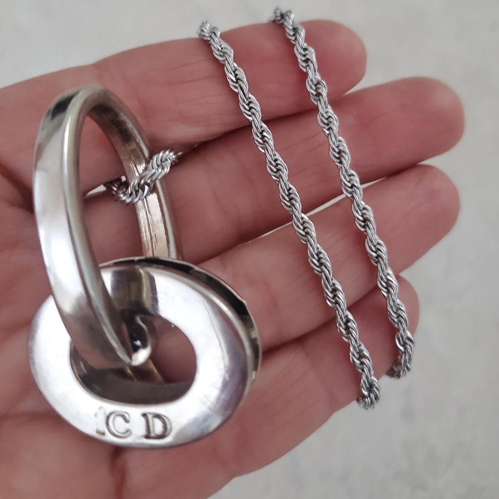 Christian Dior Bag Hardware Repurposed Upcycled On Silver Stainless Steel Chain